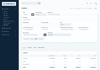 Screenshot of creating an invoice