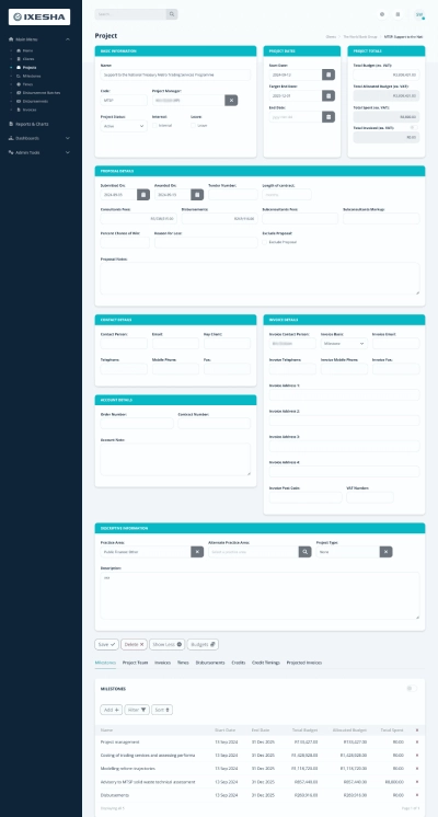 Screenshot of a project page